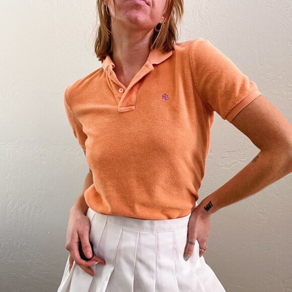 Y2K Ralph Lauren Orange Terry Short Sleeve Polo Shirt - Picture 1 of 6
